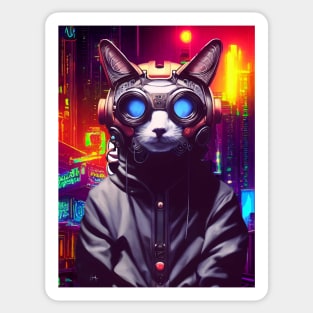 Techno Cat In Japan Neon City Sticker